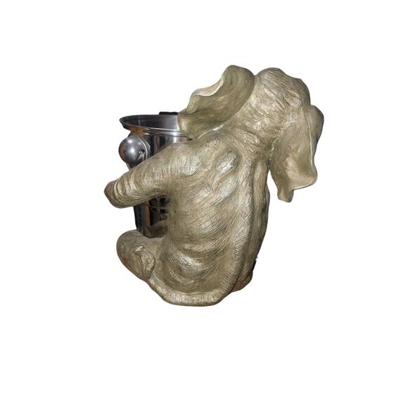 Large gray elephant ice bucket holder with silver metal bucket. 13” tall - Picture 4 of 8